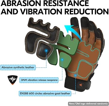 Vgo... -4F or above Winter Waterproof High Dexterity Heavy Duty Mechanic Glove, Anti-vibration, Anti-abrasion, Touchscreen (1 Pair,M,Brown,GA8954FW)