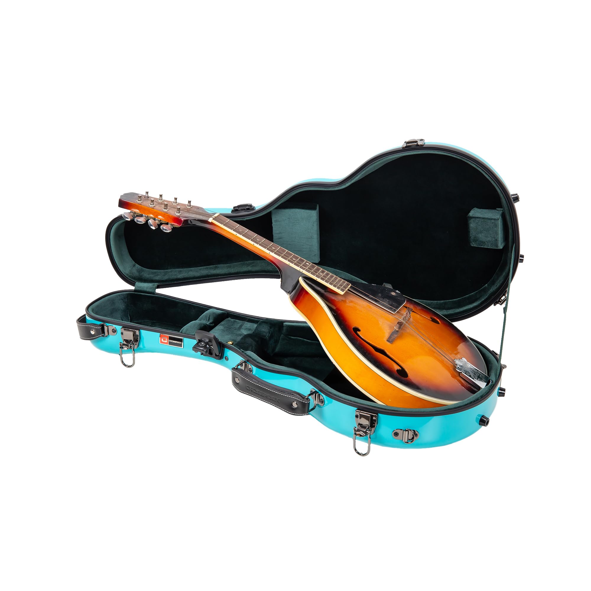 Crossrock Fiberglass Mandolin Case – Contoured for A & F-Style (Universal Fit) | Mint Blue Gloss, Forest Green Velvet, TSA Lock, Backpack Straps, Accessory Compartment – Sleek Pro Travel Case?