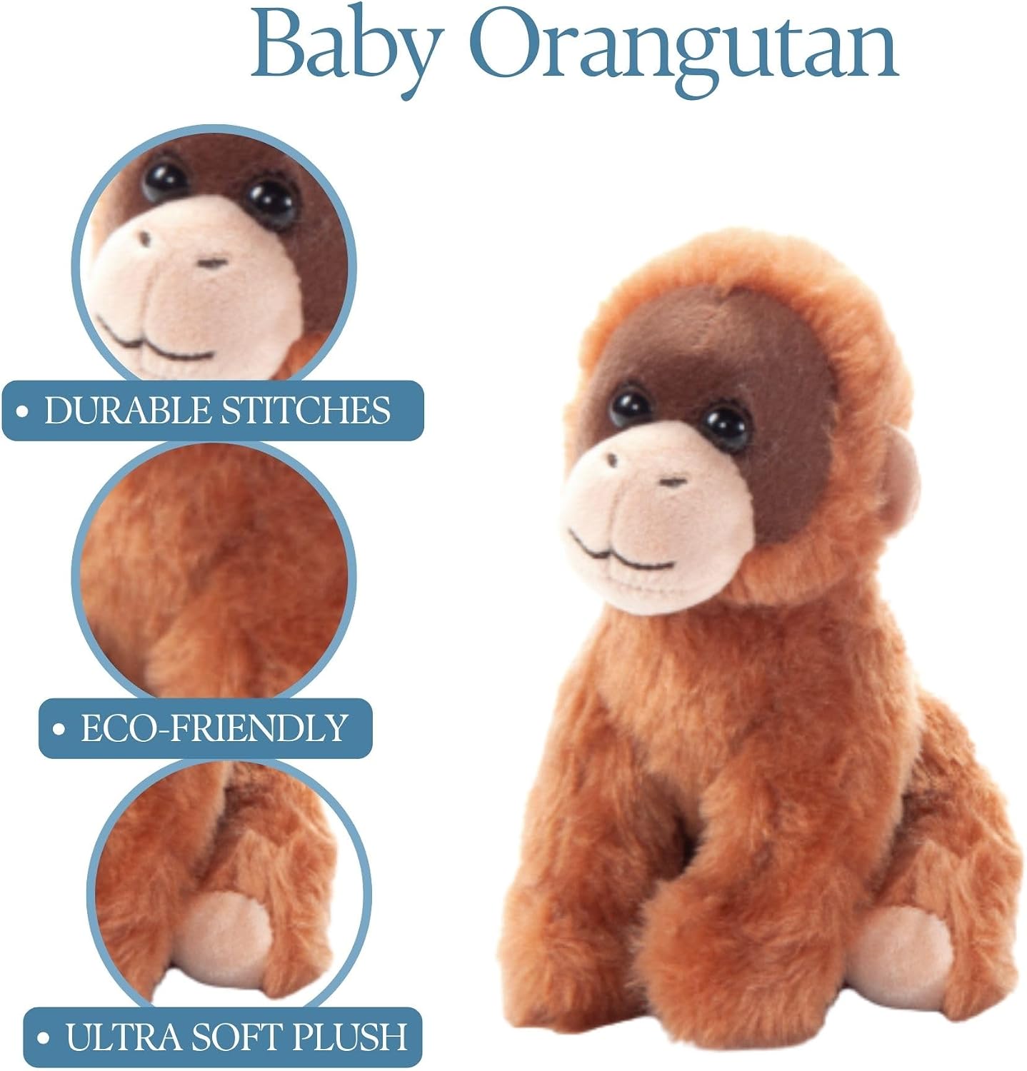 The Petting Zoo Orangutan Stuffed Animal Plushie, Gifts for Kids, Wild Onez Babiez Wildlife Animals, Orangutan Plush Toy 6 inches