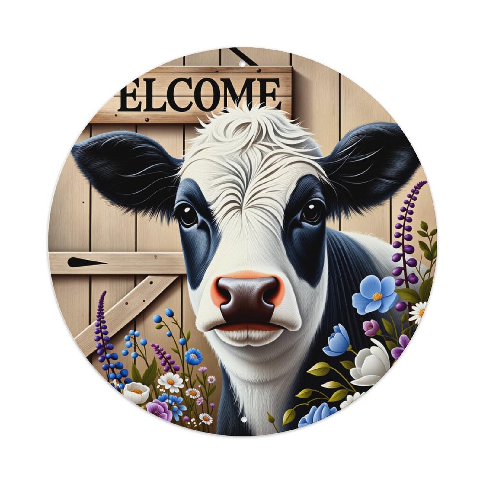 Cow Welcome Floral Barn Door Metal Tin Sign Vintage Garden Bedroom Cafe Bar Man Cave Home Wall Decor Metal Poster 8x8 inches