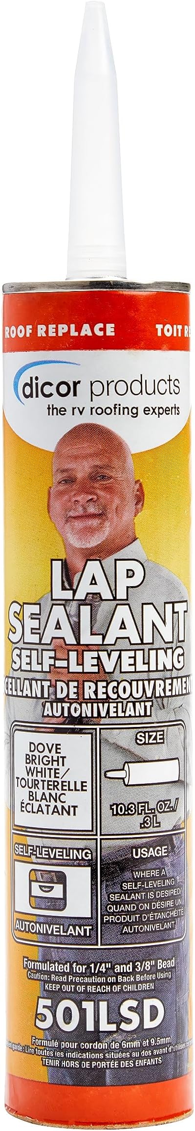 Dicor 501LSD-1 HAPS-Free Self-Leveling Lap Sealant for horizontal surfaces - 10.3 Oz, Dove (Bright White), Secure, Ideal for RV Roofing, Maintenance, Repair, Appliance Application