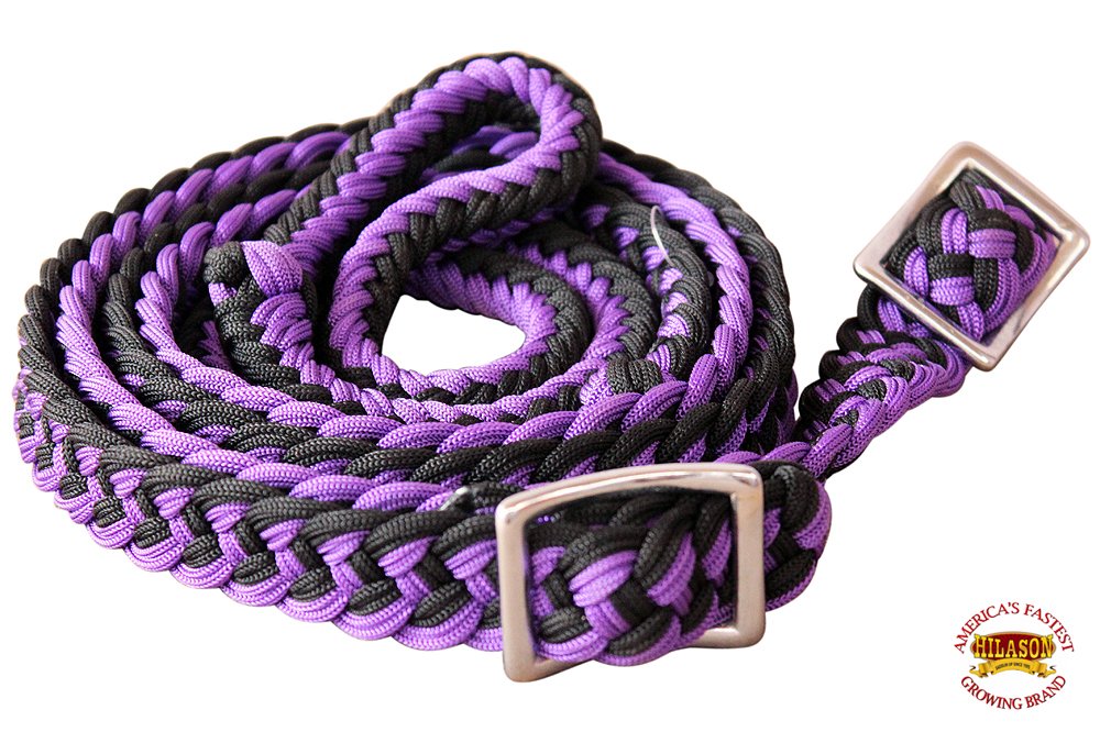 Showman braided nylon barrel reins with easy grip knots main image 0