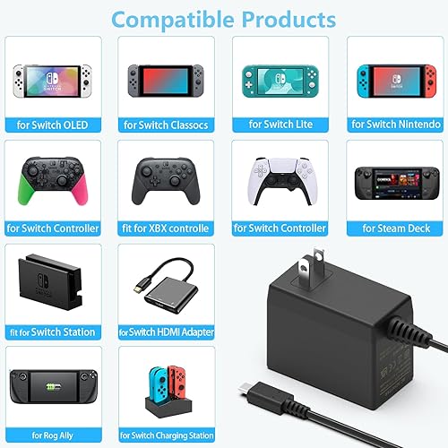 Miniatura 5 de Cargador rápido para Nintendo Switch, fuente de alimentación de 15 V, adaptador de alimentación de CA para interruptorinterruptor OLEDSwitch