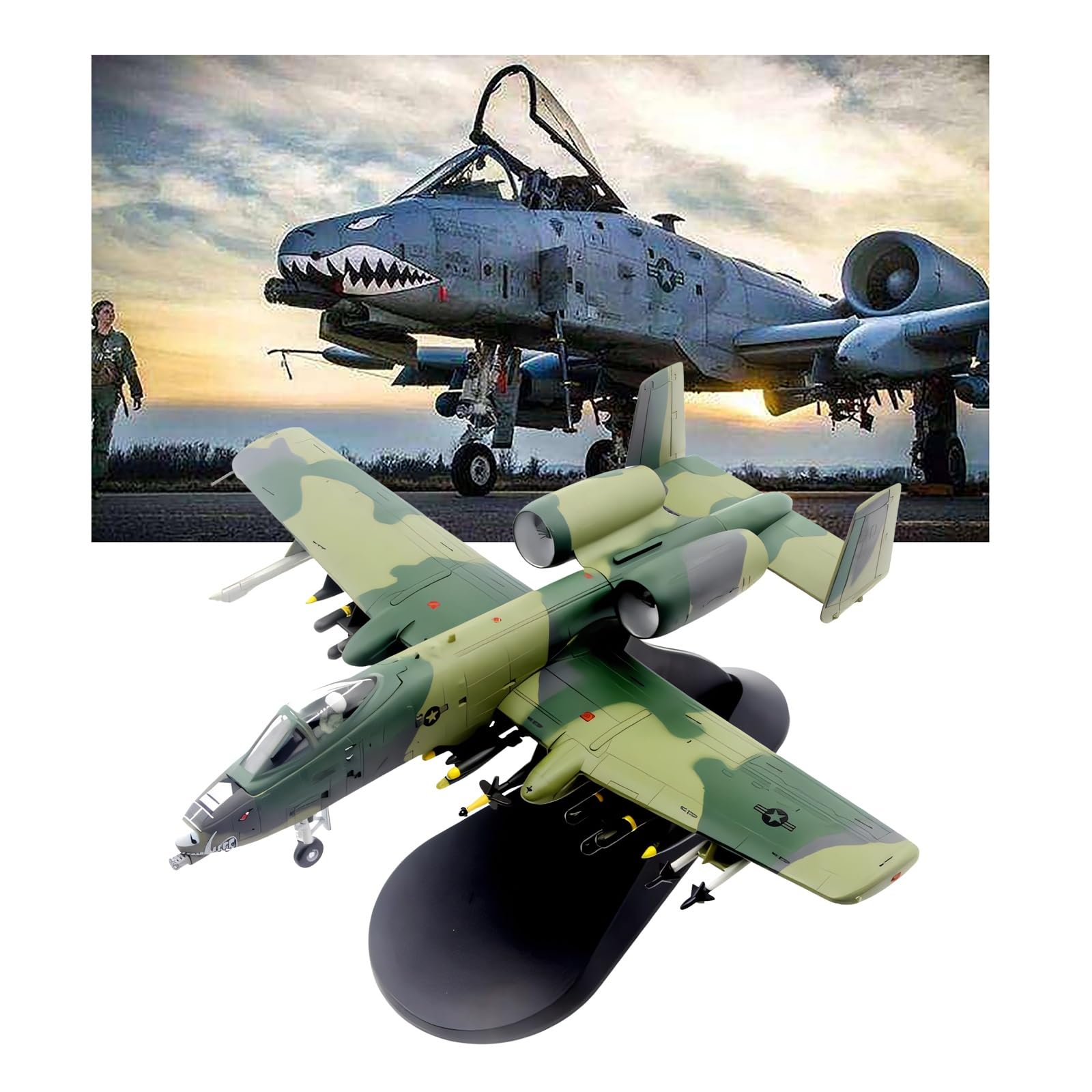 Model myśliwca USAF A-10A Thunderbolt II z odlewu metalowego, wstępnie zmontowany, w kamuflażu, z podstawką, możliwością przełączania trybu lądowania szczegółowymi detalami