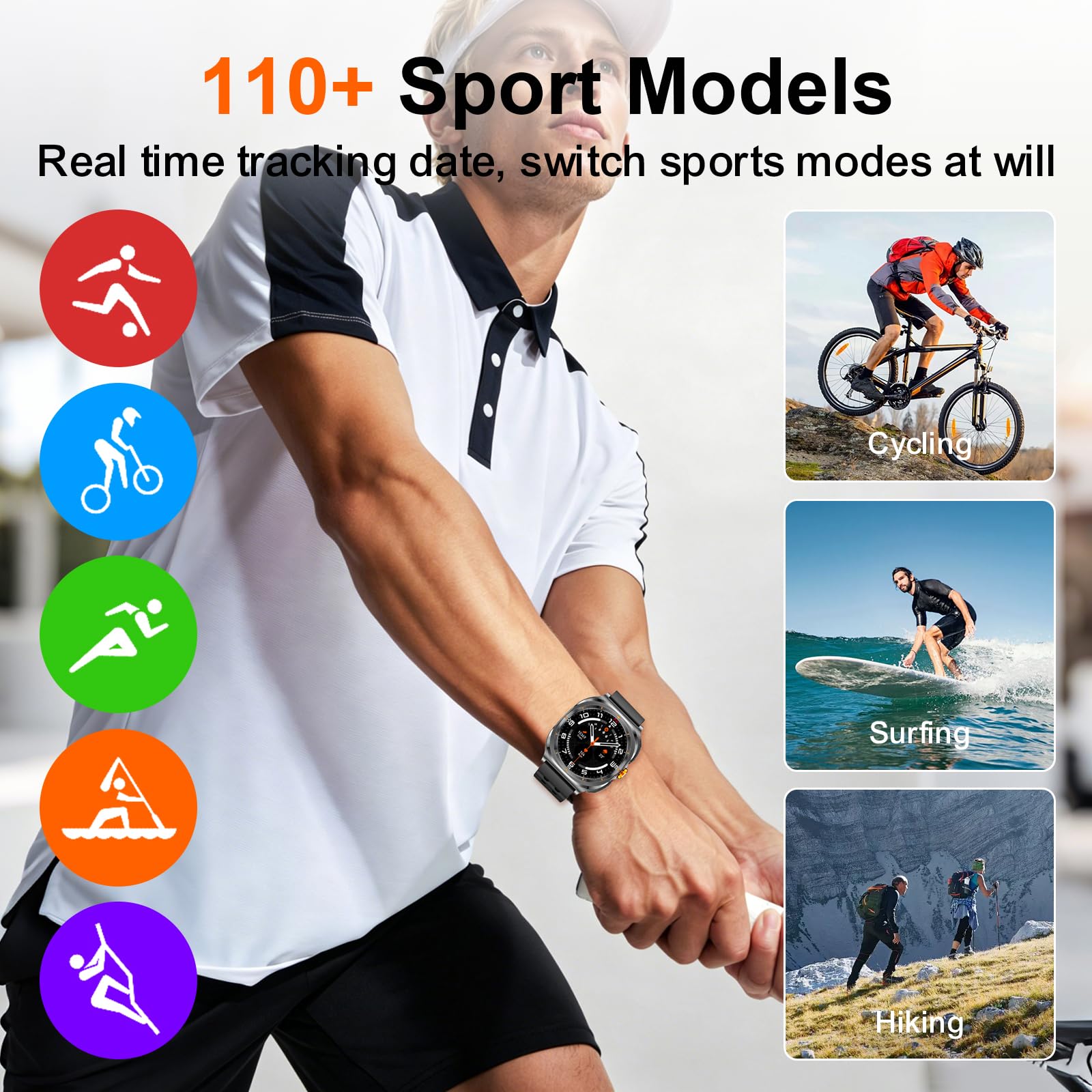 Orologio Smart con Auricolari Integrati, Risponde alle Chiamate e Riproduce Musica, Orologio Fitness con Monitoraggio dell'Attività Fisica, Più di 100 Modalità Sportive tra cui Scegliere, Doppio