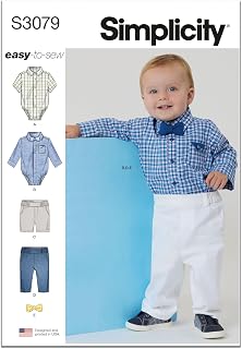 Simplicity SS3079A Babies' Bodysuit Onesies, Pull-on Shorts and Pants Sewing Pattern Packet, Design Code S3079, Sizes XS-S-M-L