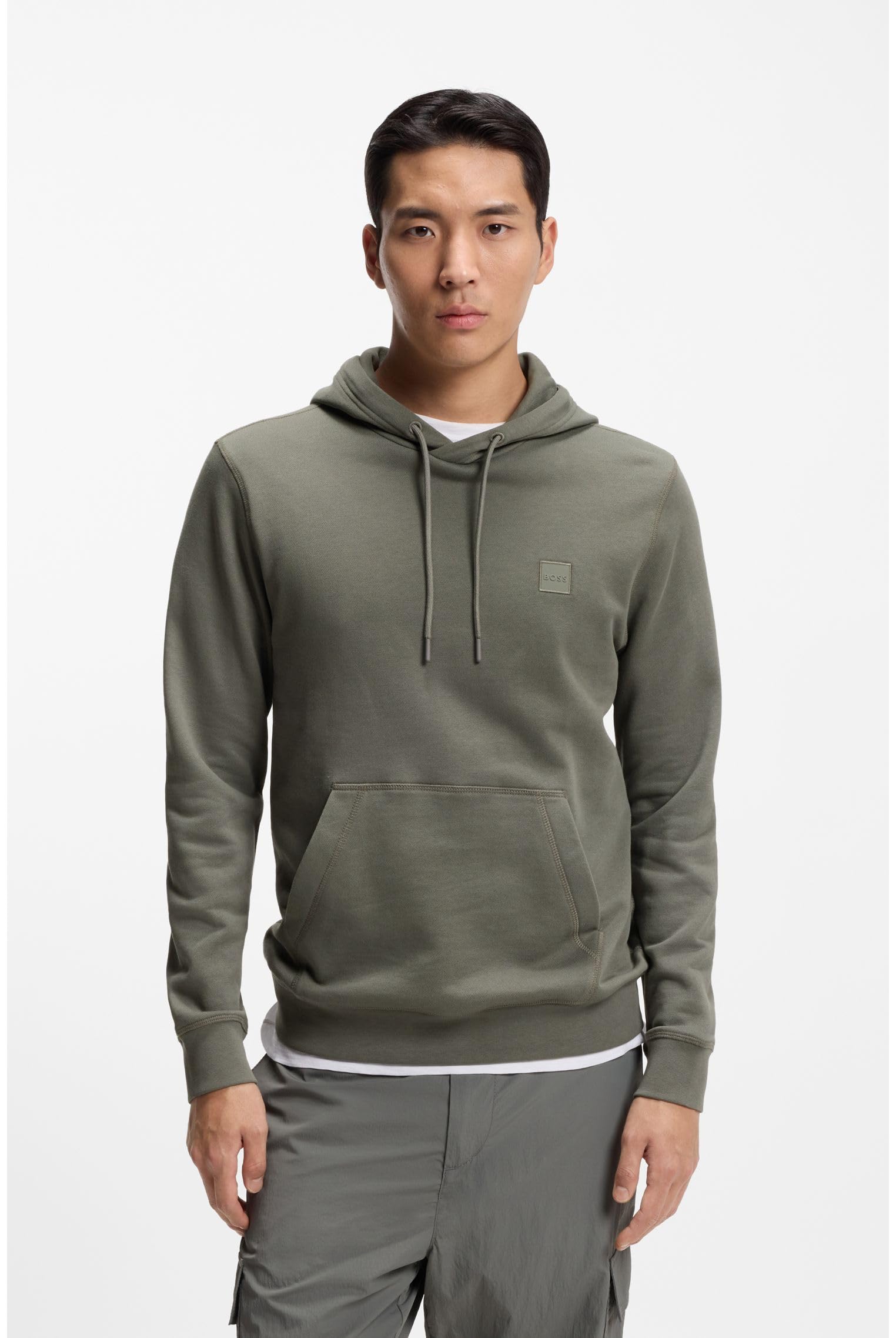 BOSS Męska bluza z kapturem Wetalk z bawełny Terry z naszywką z logo, Open Grey76, L