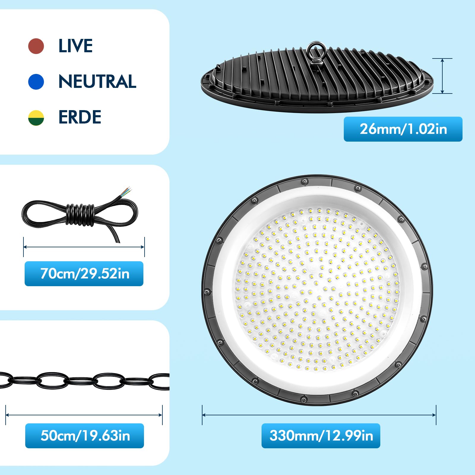 6Pack 500W UFO LED High Bay Light, Hallenstrahler 50000LM, 6500K Kaltweiß UFO LED Werkstattlampe, IP65 Wasserdichte LED Werkstatt Deckenleuchte für Fabriken,Garage,Lagerhaus