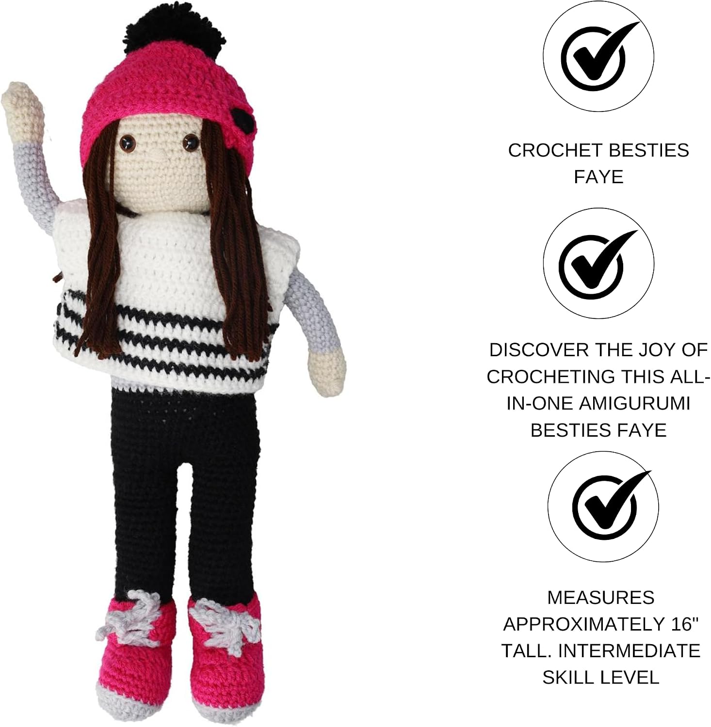 LEISURE ARTS - Crochet Kit, Besties Faye, 16", Crochet Kit for Beginners, Complete Kit, Animal Kits, Animal DIY Amigurumi Kits
