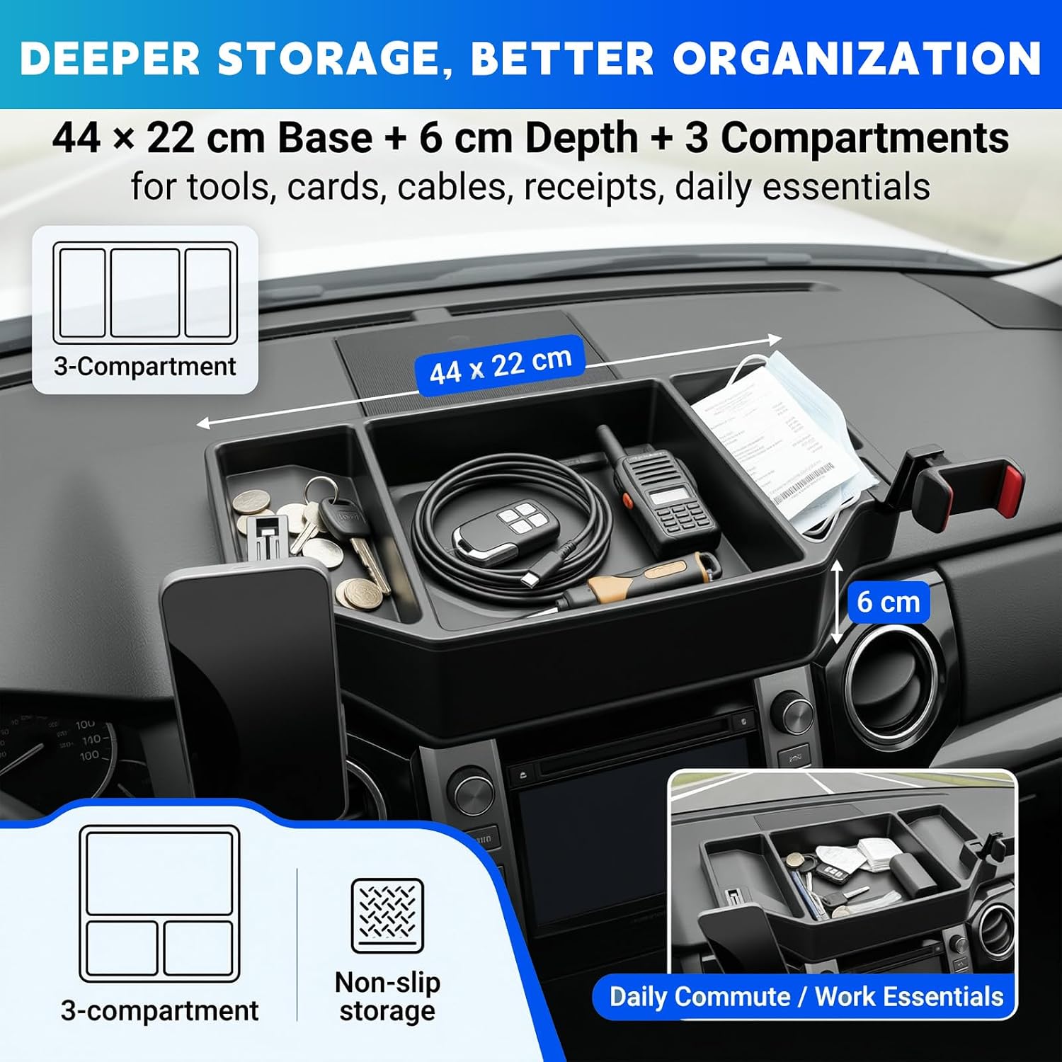 Phone Holder Dashboard Organizer Fits for 2014-2021 Toyota Tundra 360°Rotating Magnetic Phone Mount Dash Storage Tray Compatible with Tundra Interior Accessories Center Console Screen Tray