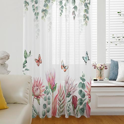 Miniatura 7 de Elegant Butter-fly Window Curtains 72 Inches Long,Semi Sheer Rod Pocket Chiffon Curtains & Drapes Drapery Voile Draperies for Living