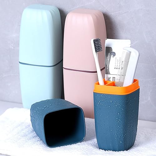 Miniatura 2 de Jeopace Soporte para cepillo de dientes con tapa, soporte para cepillo de dientes portátil y portador para baño, escuela, viaje de negocios (azul)