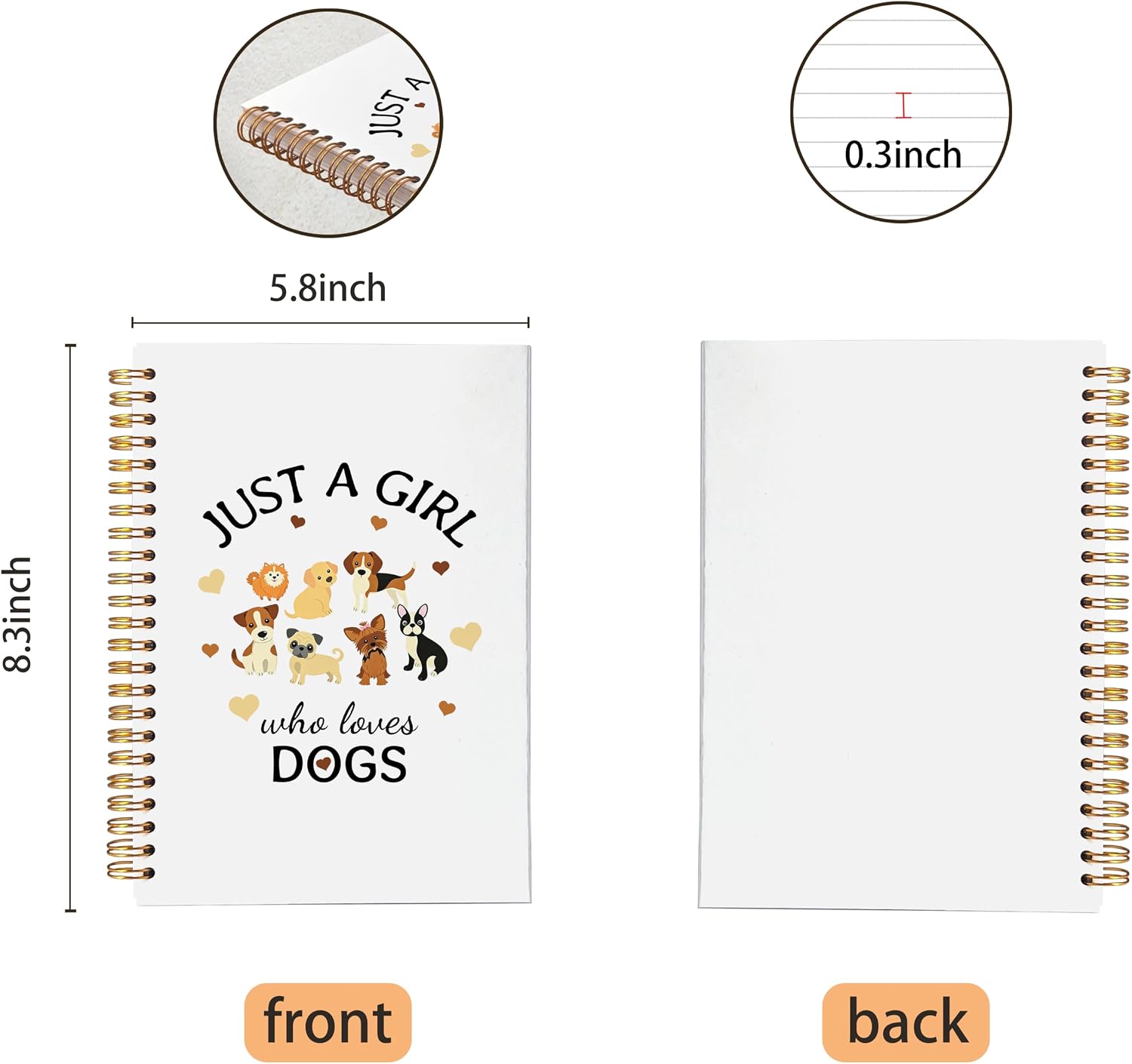 VNWEK Dog Lovers Mom Owner Gifts Spiral Notebook Journal 5.5x8.3 Inch, Just a Girl Who Loves Dogs Journal, Pet Lover Gifts, Cute Puppy Lined Hardcover Spiral Notebook image 5