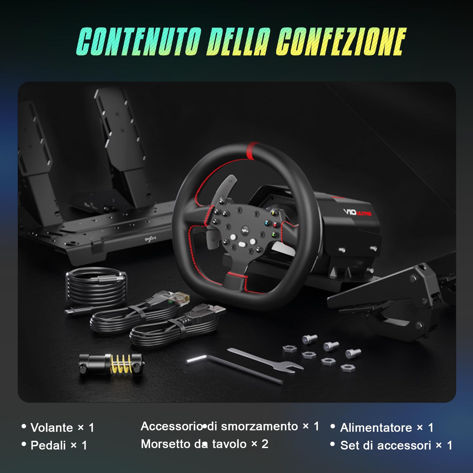 PXN V10 Ultra Volante da Corsa Direct Drive con Pedali – Force Feedback 3,2 Nm, Volante da Gioco con Impugnatura in Pelle Microfibra e Paddle Shifter – Kit Sim Racing per PC, PS4, Xbox One/Series