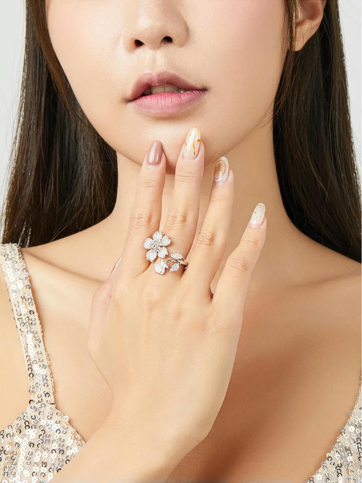 Anillo De Plata De Ley 925 Con Apertura De Sakura Y Flores, Ajustable, Para Mujer, Joyería Fina De Circonita