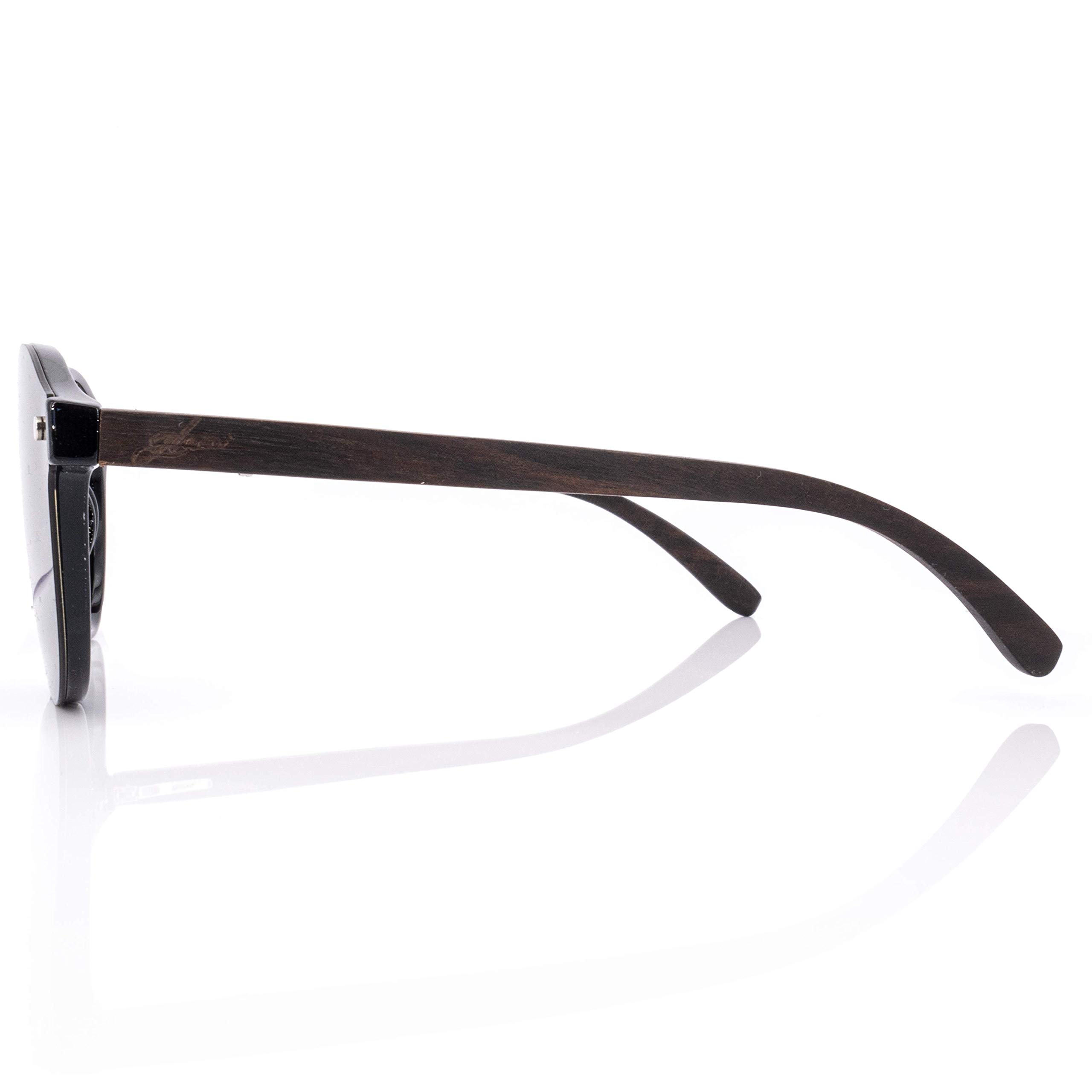 Sonnenbrille Damen Holz Polarisiert UV400 Rund mit Holzbügeln und Brillenetui aus Kork