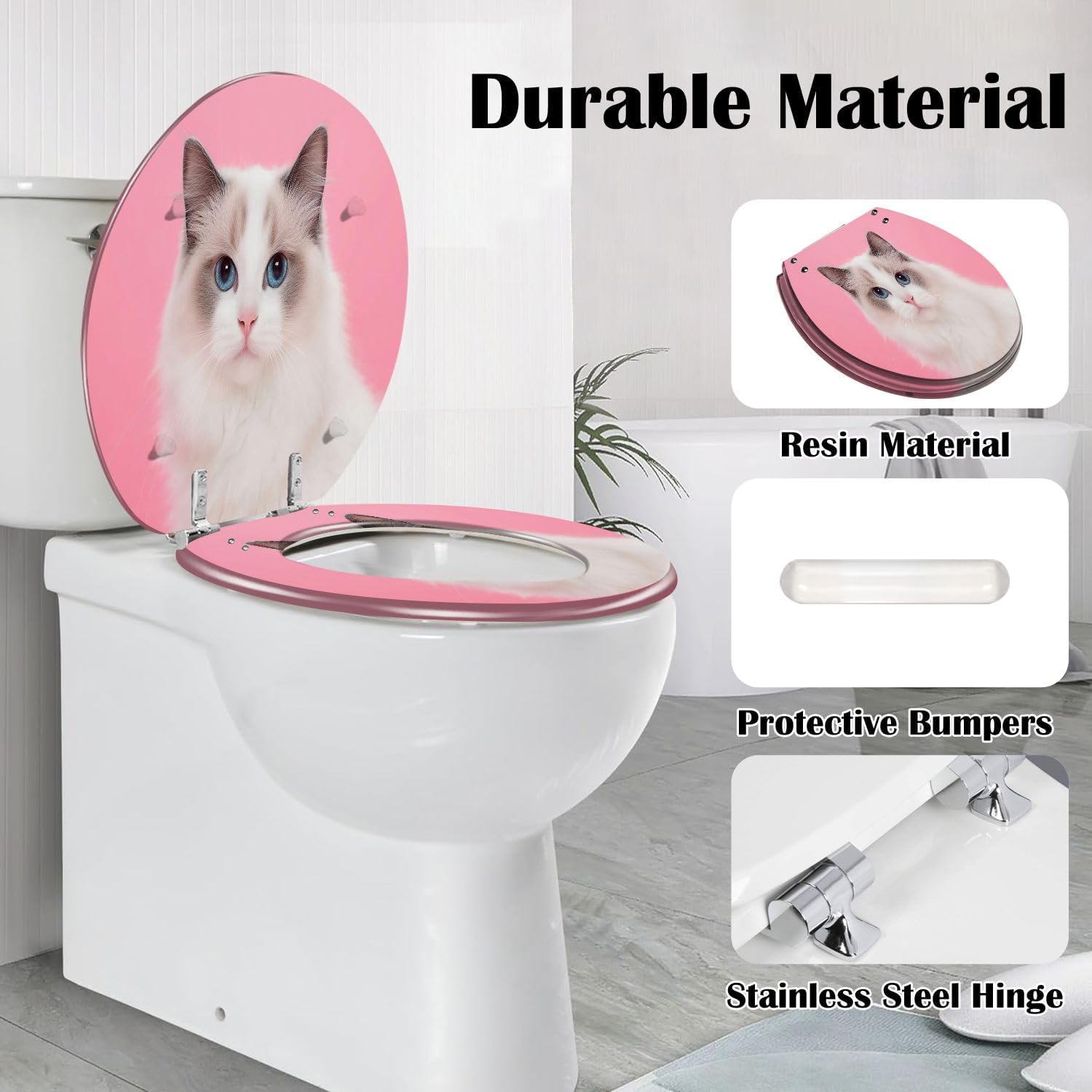 Round Toilet Seat Portrait beautiful purebred ragdoll cat blue eyes looking camera her Resin Toilet Seat Slow Quiet Close with Quick-Release Hinges Toilet Seat with Cover Easy to Clean Install