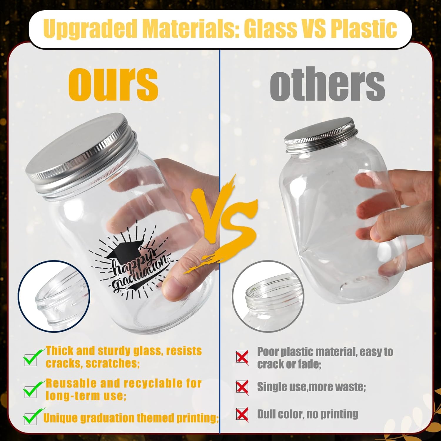 6 Sets 2026 Graduation Centerpieces for Tables, Mason Jar Centerpieces with Graduation Caps, Money Jars for College High School Congrats Grad Party Decor Supplies