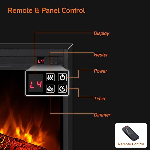 Miniatura 5 de Chimenea eléctrica de 23 pulgadas para soporte de TV, calentador de chimenea empotrado o montado de 1400 W con control remoto y calor, temporizador
