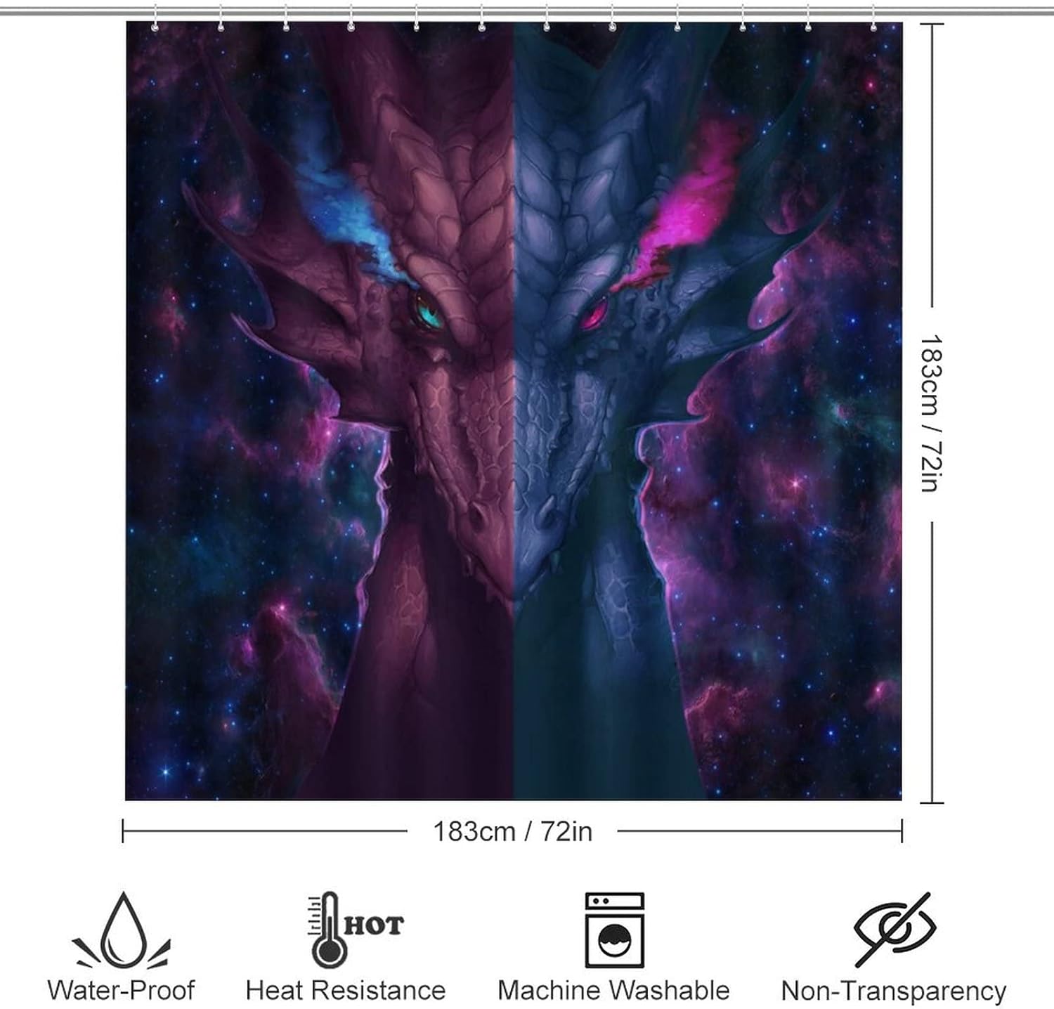 Fantasy Galaxy Dragon Anime 4 Piece Shower Curtain Sets, Non-Slip Rugs, Toilet Lid Cover and Bath Mat, Durable and Waterproof, for Bathroom Decor Set One Size