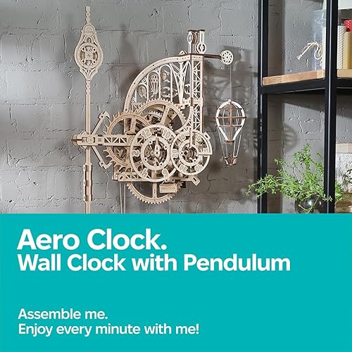 Miniatura 2 de UGEARS - Rompecabezas de madera Aero Clock 3D para adultos y niños rompecabezas de reloj 3D cortado con láser para armar elegante vista de