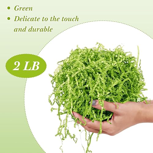 Miniatura 2 de Outus Papel triturado de papel de corte arrugado verde de 2 libras, papel triturado para caja de regalo para graduación, boda, Navidad, cumpleaños,