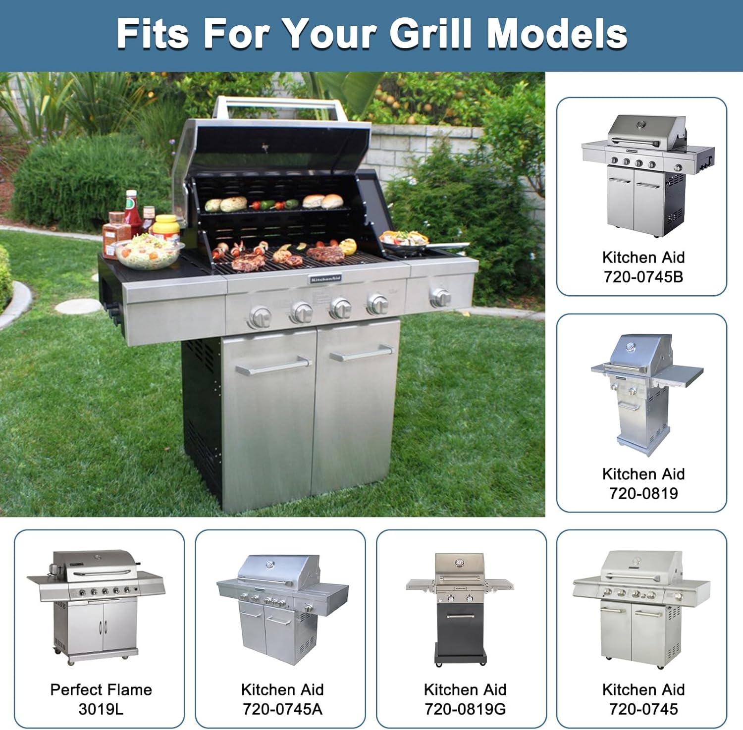 Adviace Grill Replacement Parts for Kitchenaid 720-0745B 720-0819 720-0745 720-0819G 720-0745A, Grill Grates for Kitchen Aid 720-0745B, Replacement for Kitchenaid Grill Parts 720-0745B