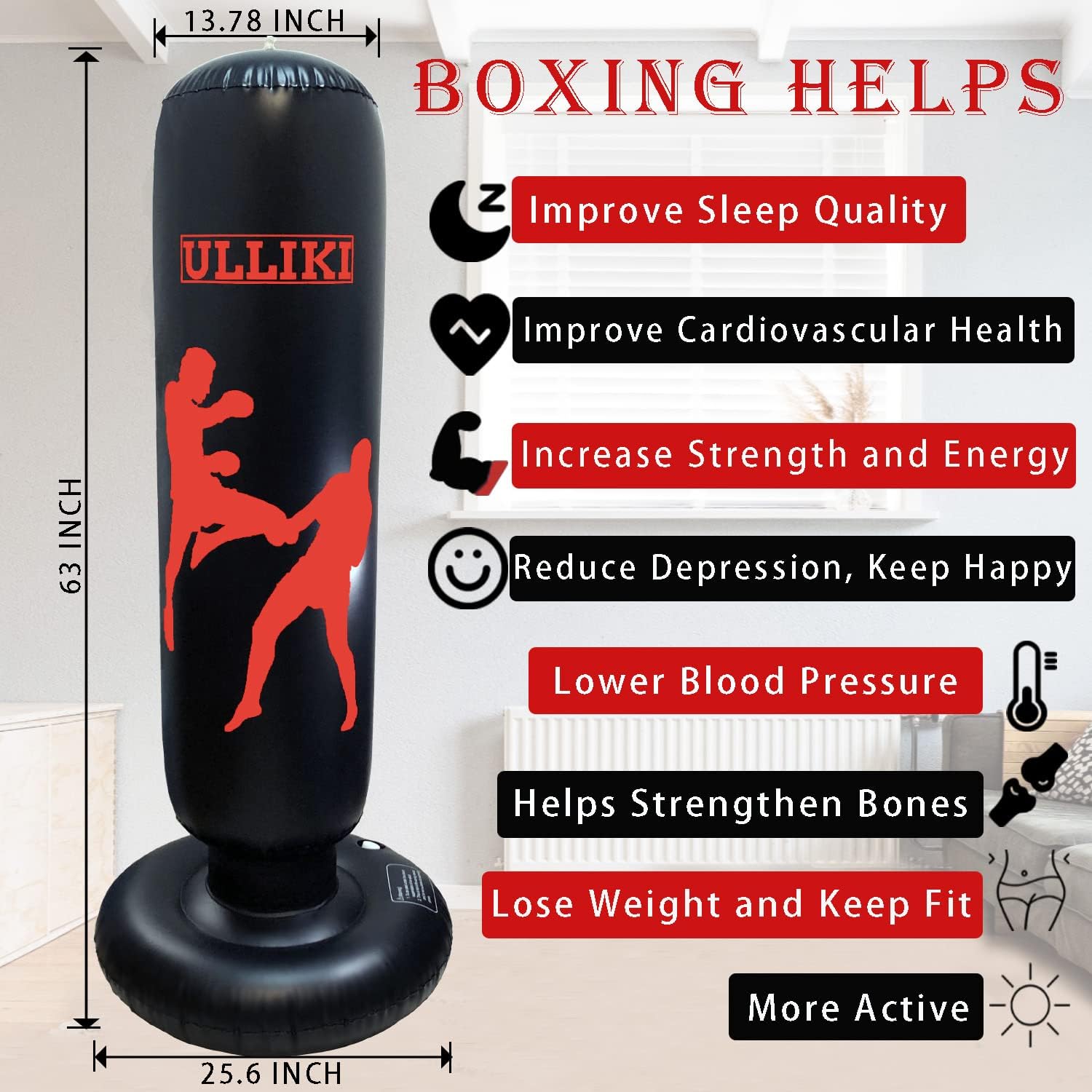 Punching Bag for Kids and Adults, Boxing Equipment with Stand for Immediate Bounce-Back, 63 Inches Inflatable Boxing Bag Used to Practice Daily Boxing Activities Gift for Kids, Men, Women, boy, Girl : Sports & Outdoors