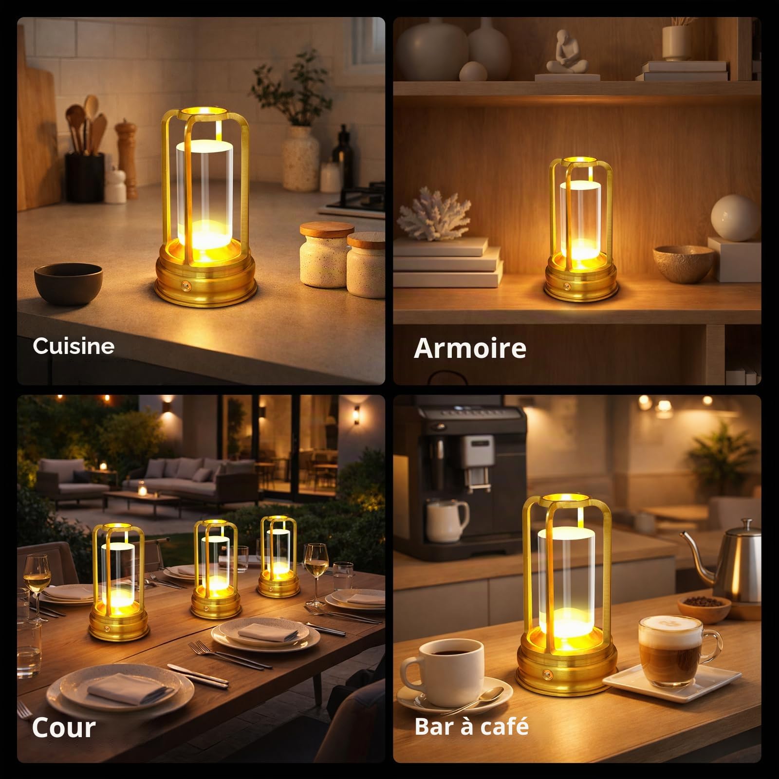 Kangtaixin Lampe de table rechargeable sans fil, lampe tactile LED portable avec 3 niveaux de luminosité, batterie 2000mAh, pour extérieur, jardin, restaurant et camping, or, lot de 2