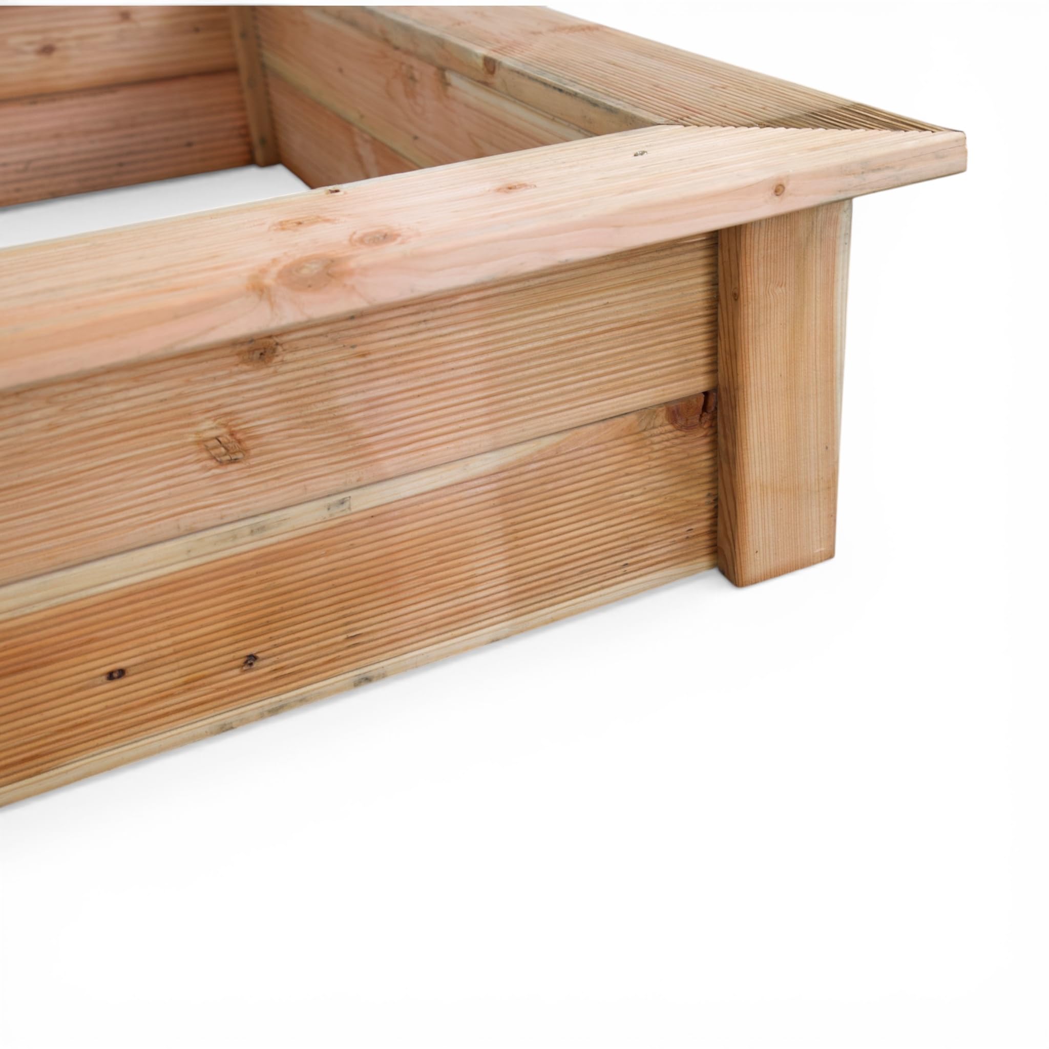 Sandkasten Holz 150x150 cm – Massive Douglasie aus dem Sauerland – naturbelassen ohne Chemie – 28 mm Starke Dielen – großer Sandkasten für Kinder – langlebig für Garten & Outdoor