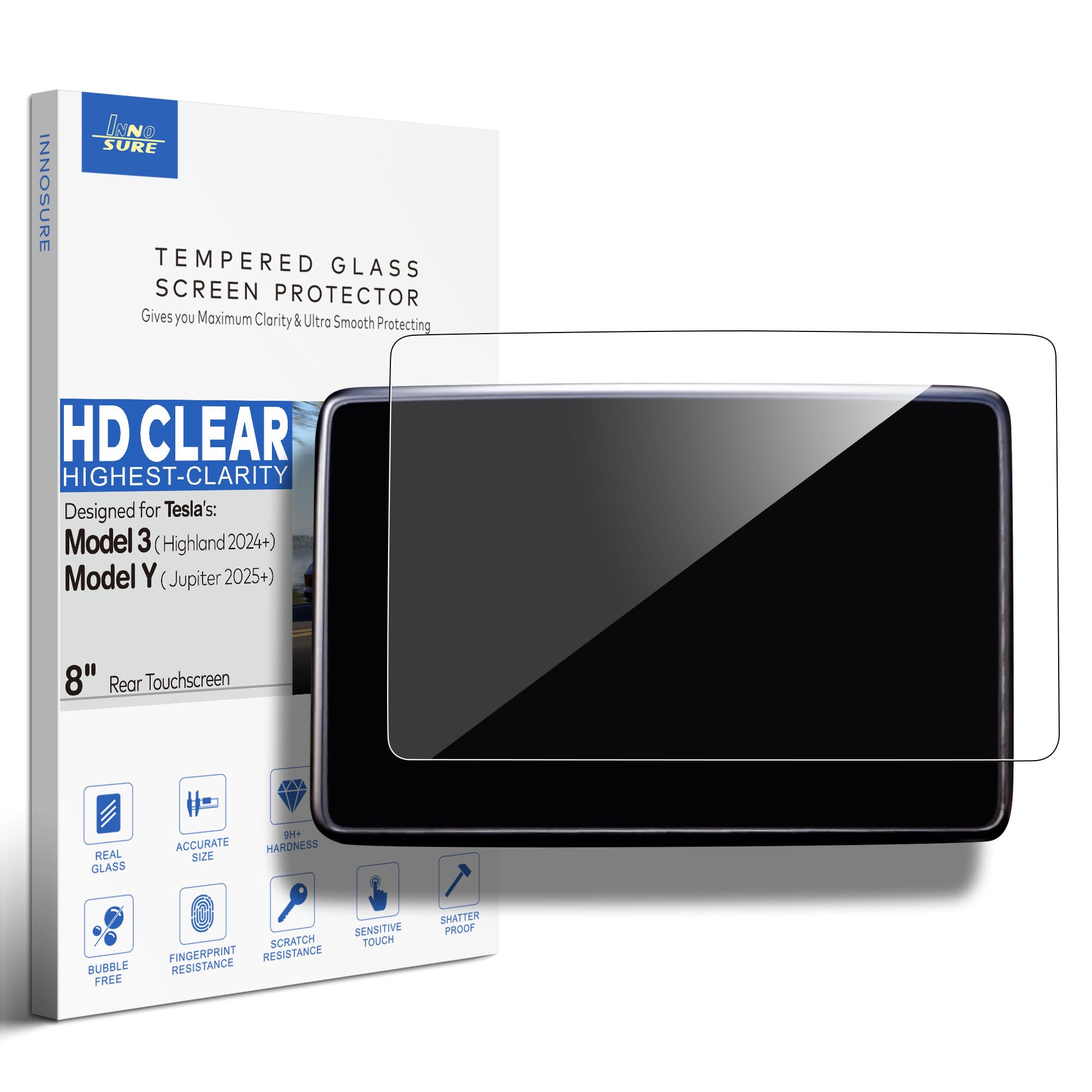 Photo 1 of INNOSURE Tempered Glass Screen Protector for Tesla Model 3/Y Rear Seat 8"