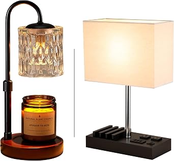 Table Lamp with 2 USB A & 1 USB C Charging Ports, Bedside Lamps with 2 AC Outlets and Wooden Phone Stand Organizer, Nightstand Lamp for Bedroom, Livingroom, Office