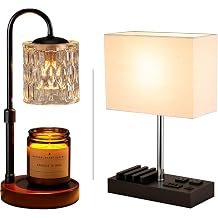 Briever Table Lamp with 2 USB A & 1 USB C Charging Ports, Bedside Lamps with 2 AC Outlets and Wooden Phone Stand Organizer, Nightstand Lamp for Bedroom, Livingroom, Office