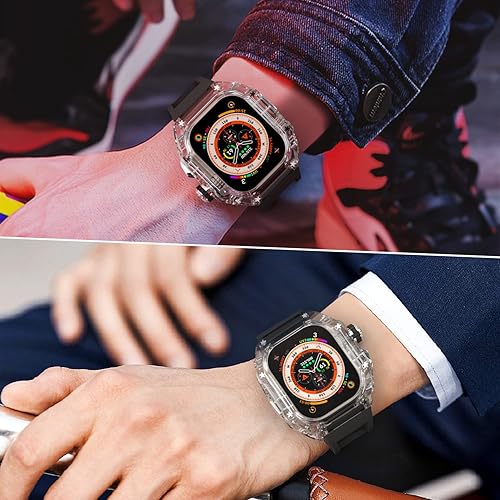 Miniatura 8 de DGYSG Funda transparente de diseño con correa para Apple Watch Ultra de 1.929 in Titanio, lujosa, transparente, resistente protección militar,