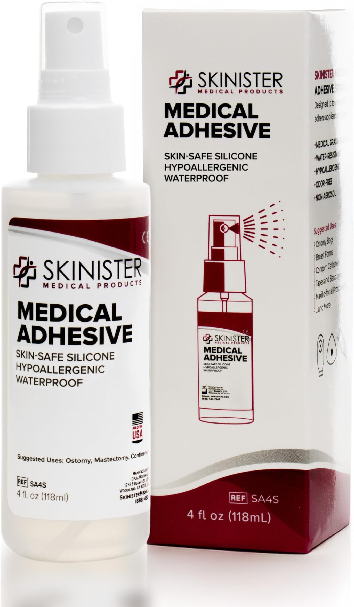 Medical Adhesive Spray | Silicone Skin Glue for Ostomy, Breast Forms, Condom Catheters, Prosthetics, SFX | 4oz (118ml)
