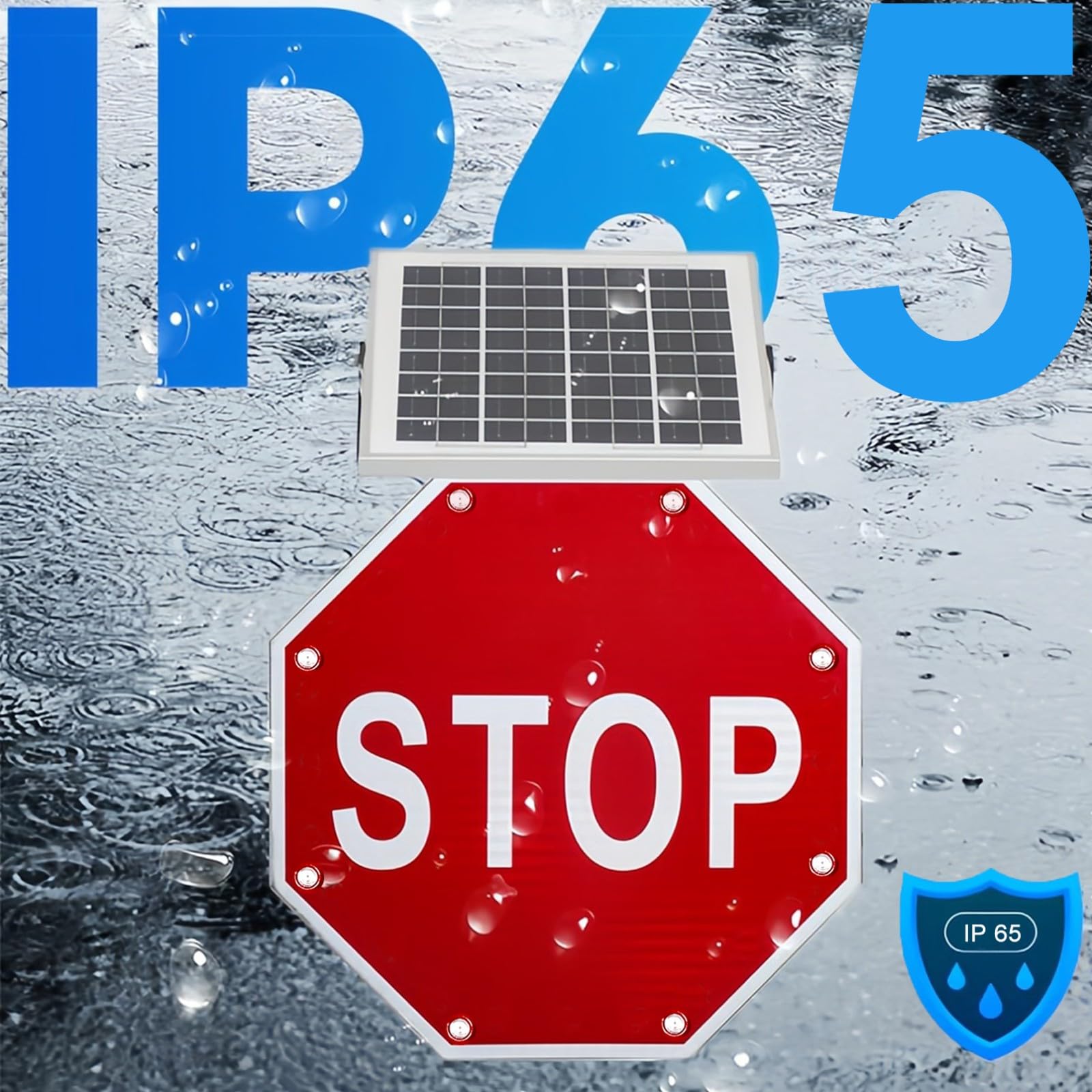 Señales solares de parada de tráfico, 61 cm, LED intermitente, marco de metal resistente, IP65, reflectante de ingeniero, borde amarillo + "STOP" amarillo, aceptar personalización