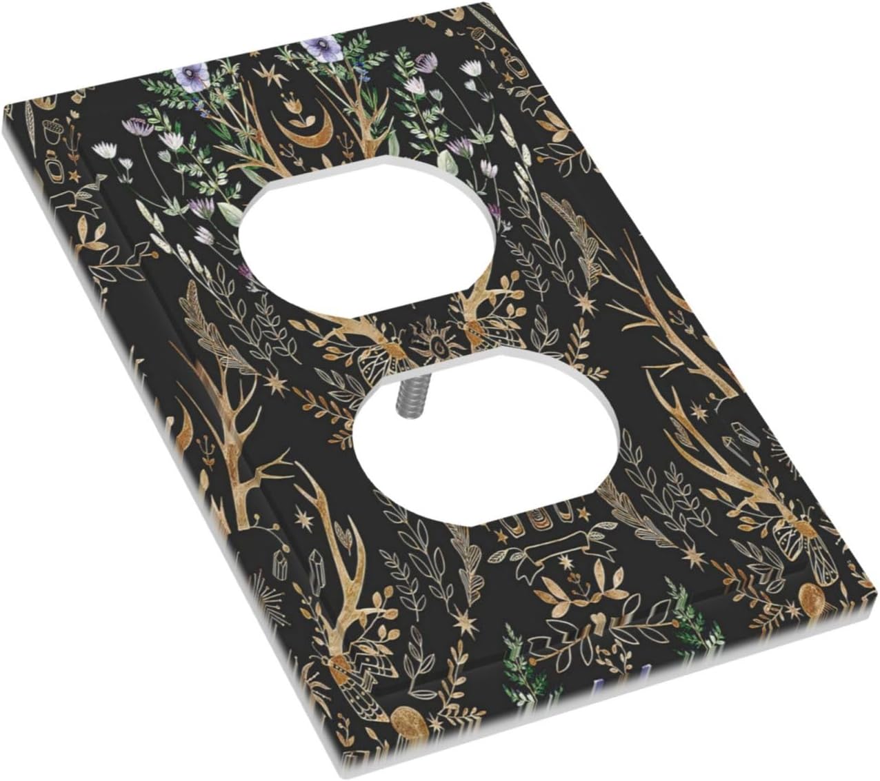 Botanical Morris Floral Midnight Black 1 Gang Outlet Plate Decorative Single Duplex Wall Plate Covers Unique Electrical Receptacle Light Switch Cover Art Faceplate Switchplate for Bathroom Living Room