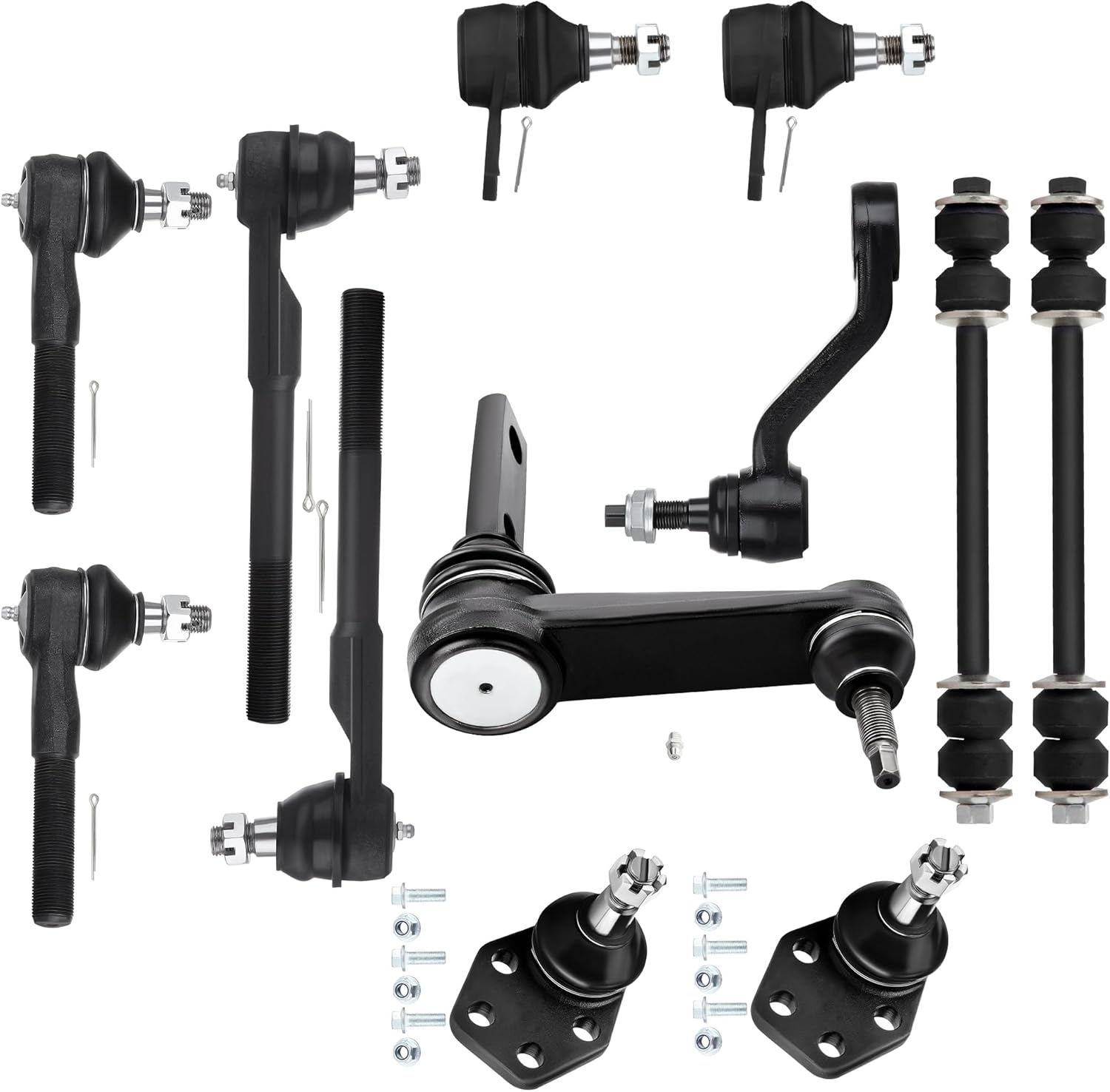 SCITOO 12PC Front Suspension Kit for Dodge Ram 1500 2000-2001 Lower Ball Joints Front Sway Bar End Links Upper Ball Joints Idler Arm Inner Tie Rod Ends Outer Tie Rod Ends Pitman Arm Auto Parts