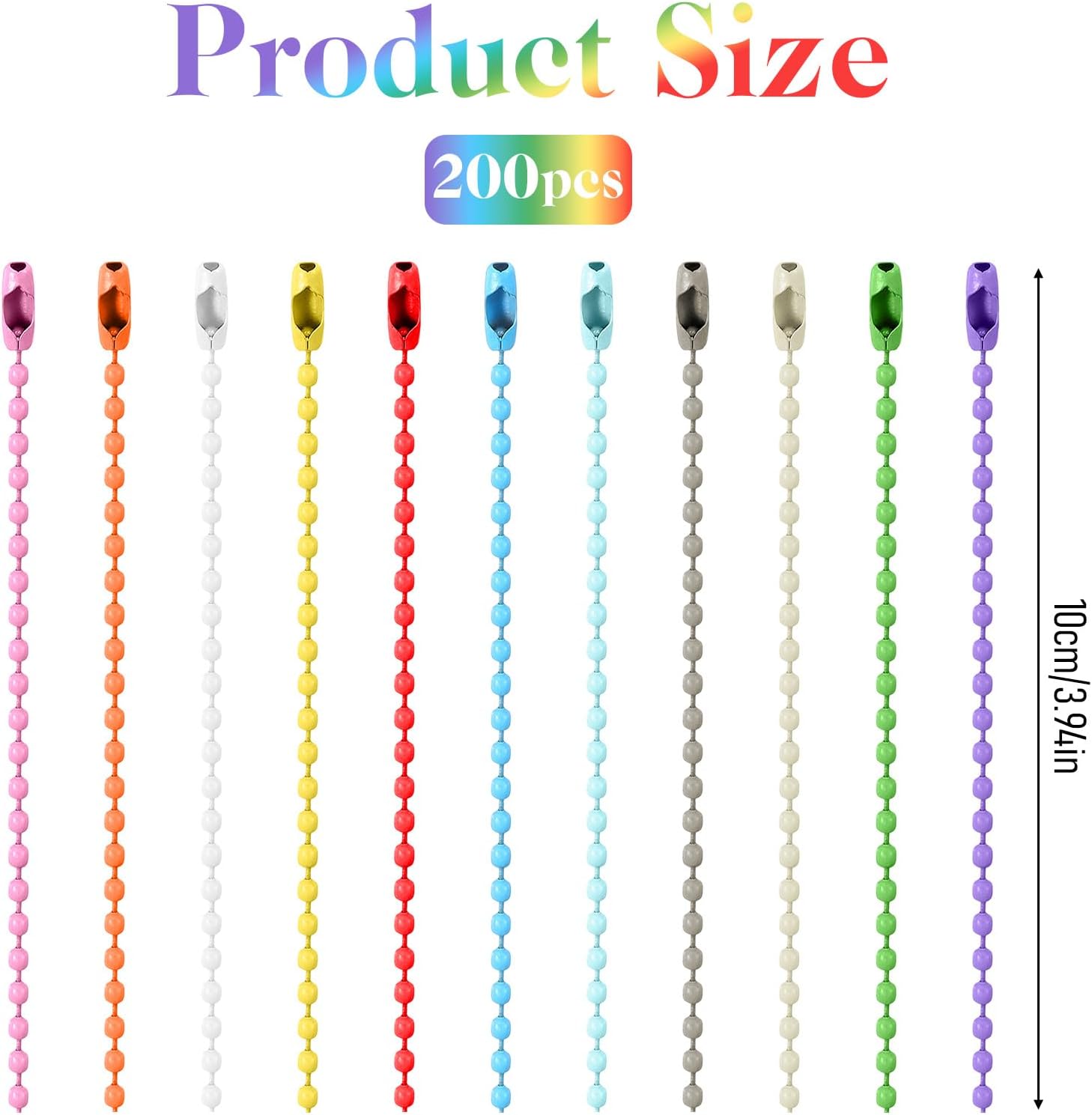 200 Pcs Ball Bead Chain, 3.94 Inch Colorful Ball Chain for Keychain Making Metal Dog Tag Chains with Connector Beaded Chains for Jewelry Making Key DIY Craft Hanging Christmas Ornaments - Image 2
