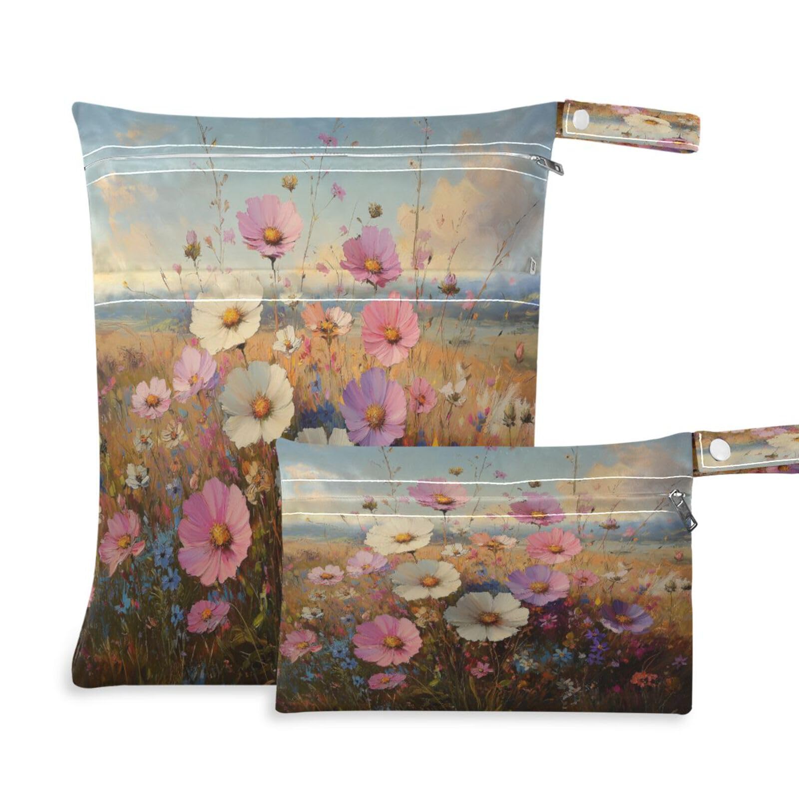 ATTX Floral Landscapes Wet Dry Bags 2-Pack - Reusable Cloth Diaper Storage for Travel, Beach & Gym | Multi-Use Waterproof Bags for Swimsuits, Baby Clothes, Sports Gear#399
