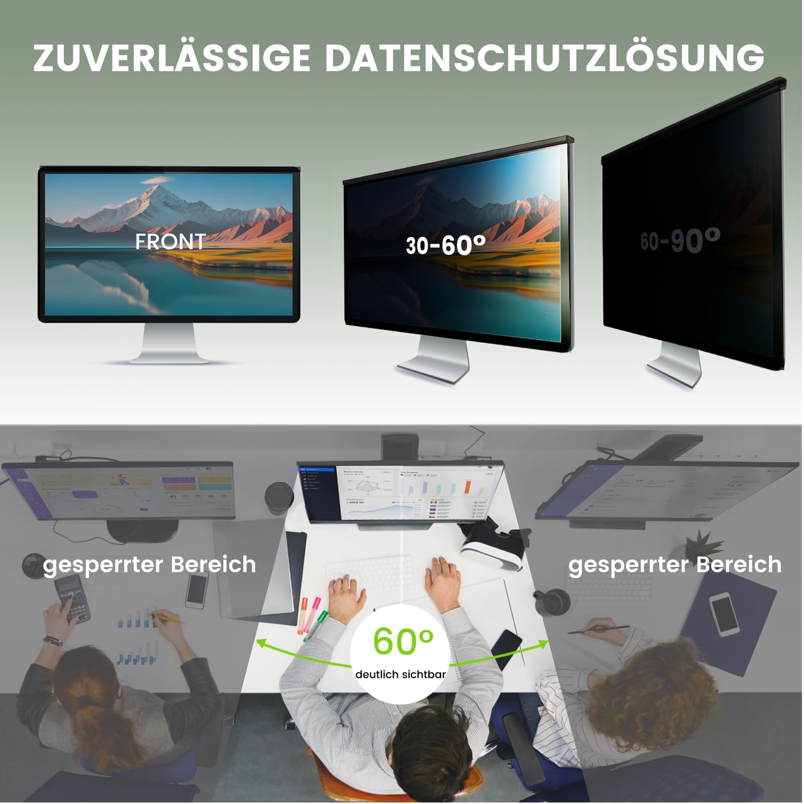 Abnehmbare Sichtschutzfolie für 27 Zoll 16:9 Monitor, Hängender Datenschutzfilter mit Doppel-Federclips, HD Display Privacy Screen mit Anti-Blaulicht, Breite x Höhe ist 614 x 369 mm