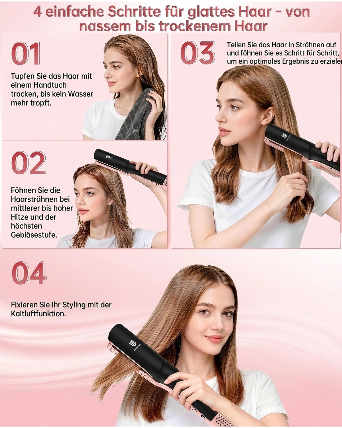 Glätteisen Föhn 2in1, Nass-Trocken Air Haarglätter, Anti-Frizz Ionen-Tech | Föhnen Glätten Gleichzeitig, Keine Hitzeschäden, Locken und Glätten, 110.000 U/min Air Straight Hair Straightener, Max 170°C