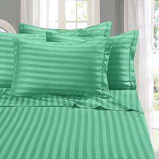 Elegant Comfort Softest and Coziest 4-Piece Sheet Set - 1500 Premium Hotel Quality Microfiber - Deep Pocket, Wrinkle Resistant 4-Piece Damask Stripe Bed Sheet Set, Twin, Paradise Teal