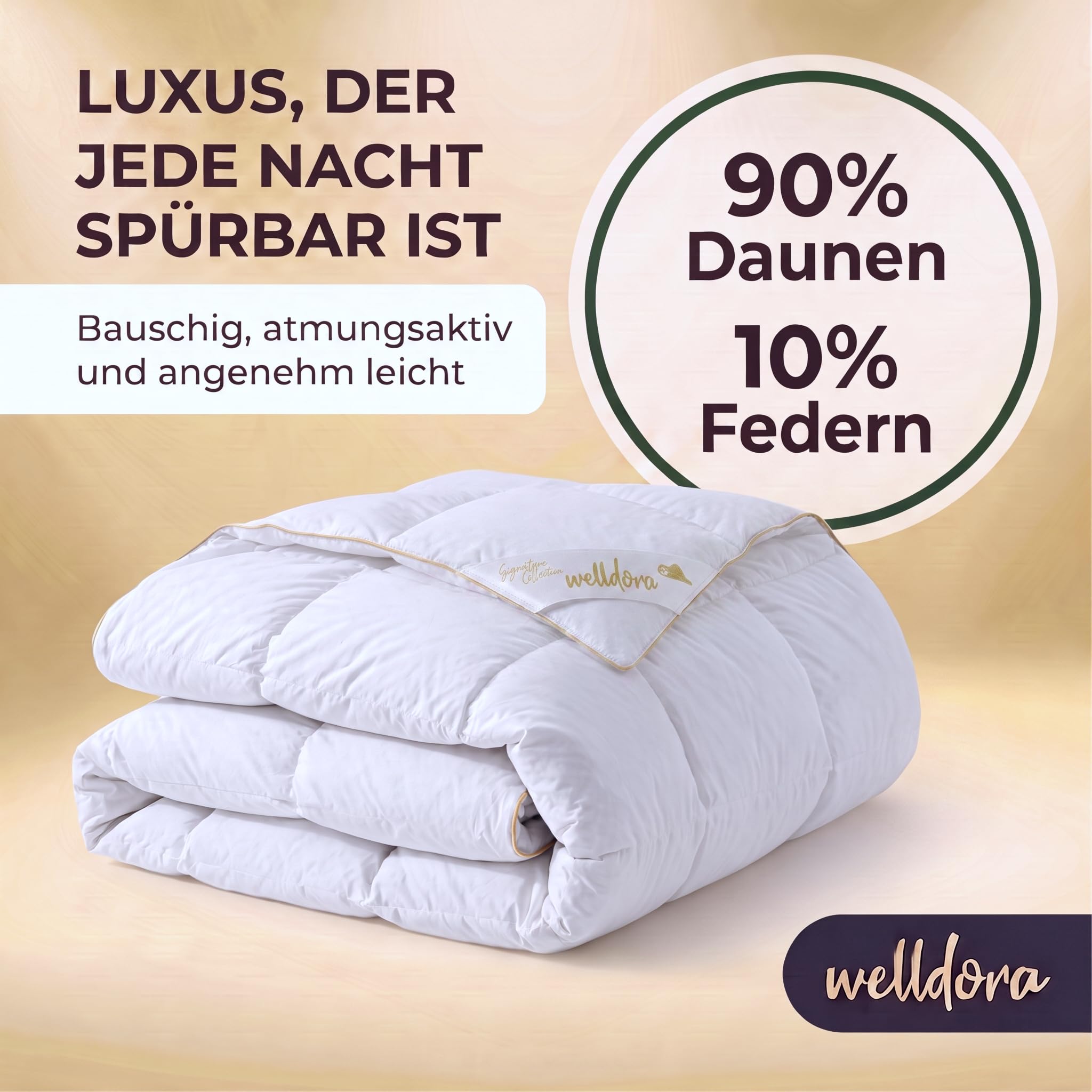 Welldora Signature Daunendecke 135x200 | 90% Daunen | 400TC Baumwollsatin