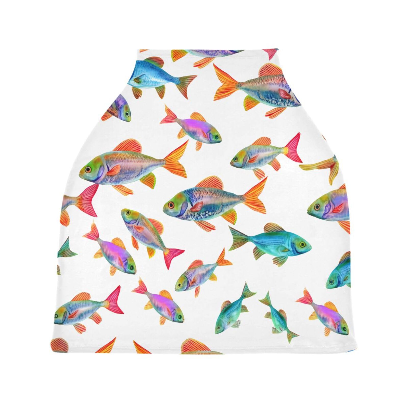 Bulletgxll Watercolor Fish Car Seat Covers for Babies Breathable Nursing Breastfeeding Cover Multi-Use Infant Carseat Canopy and Stroller Cover for Boys Girls