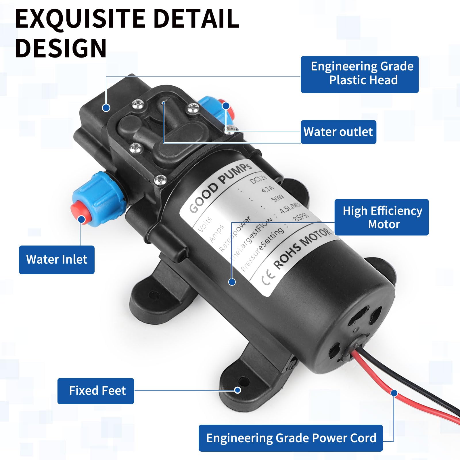12V Membranpumpe 45PSI - Selbstansaugende Wasserpumpe Für Wohnmobil & Boot