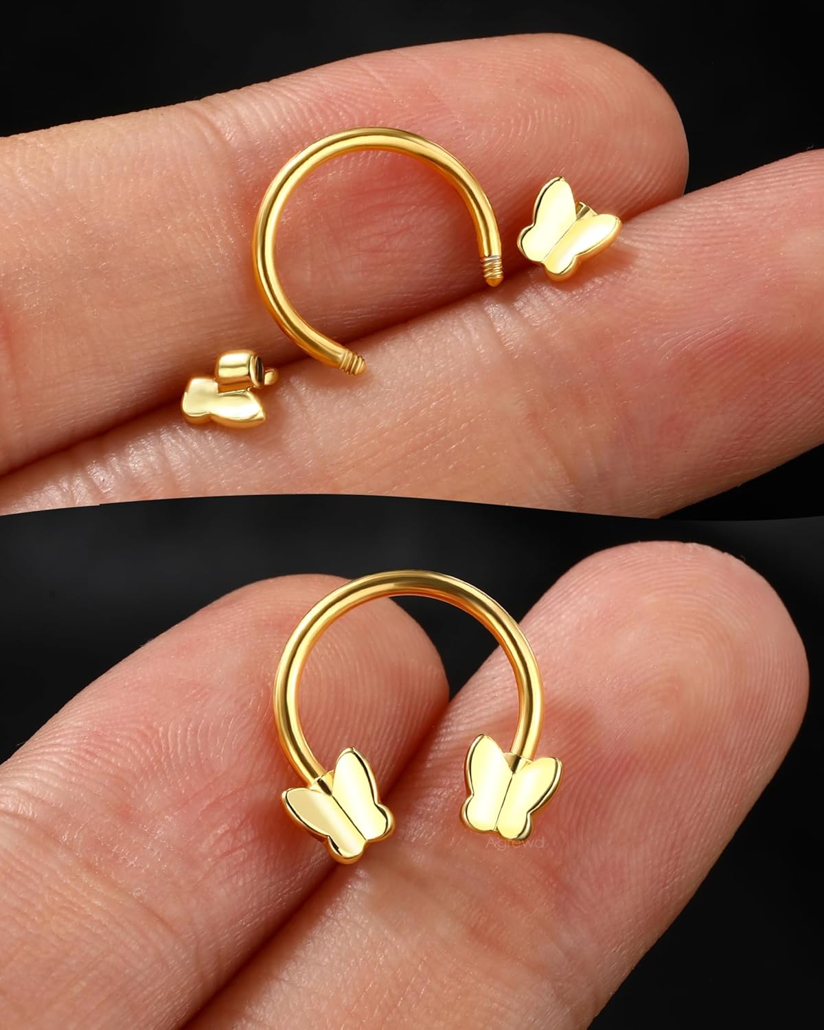 Minimalist Butterfly Horseshoe Septum Ring 16G Septum Daith Jewelry Surgical Steel Septum Daith Helix Piercing Jewelry - Image 6