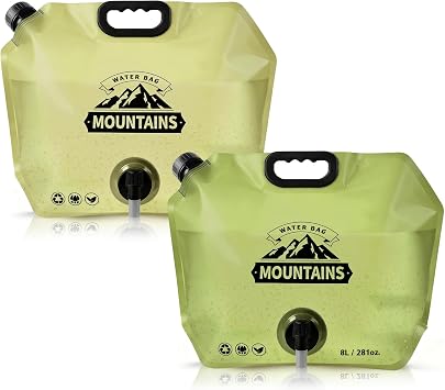 2 Pack Collapsible Water Container 2 Gallon with Spigot - BPA-Free Foldable Water Jug for Camping, Hiking & Emergency Prep - Leakproof Portable Water Storage Bag for RV, Travel & Outdoor Beige-Green