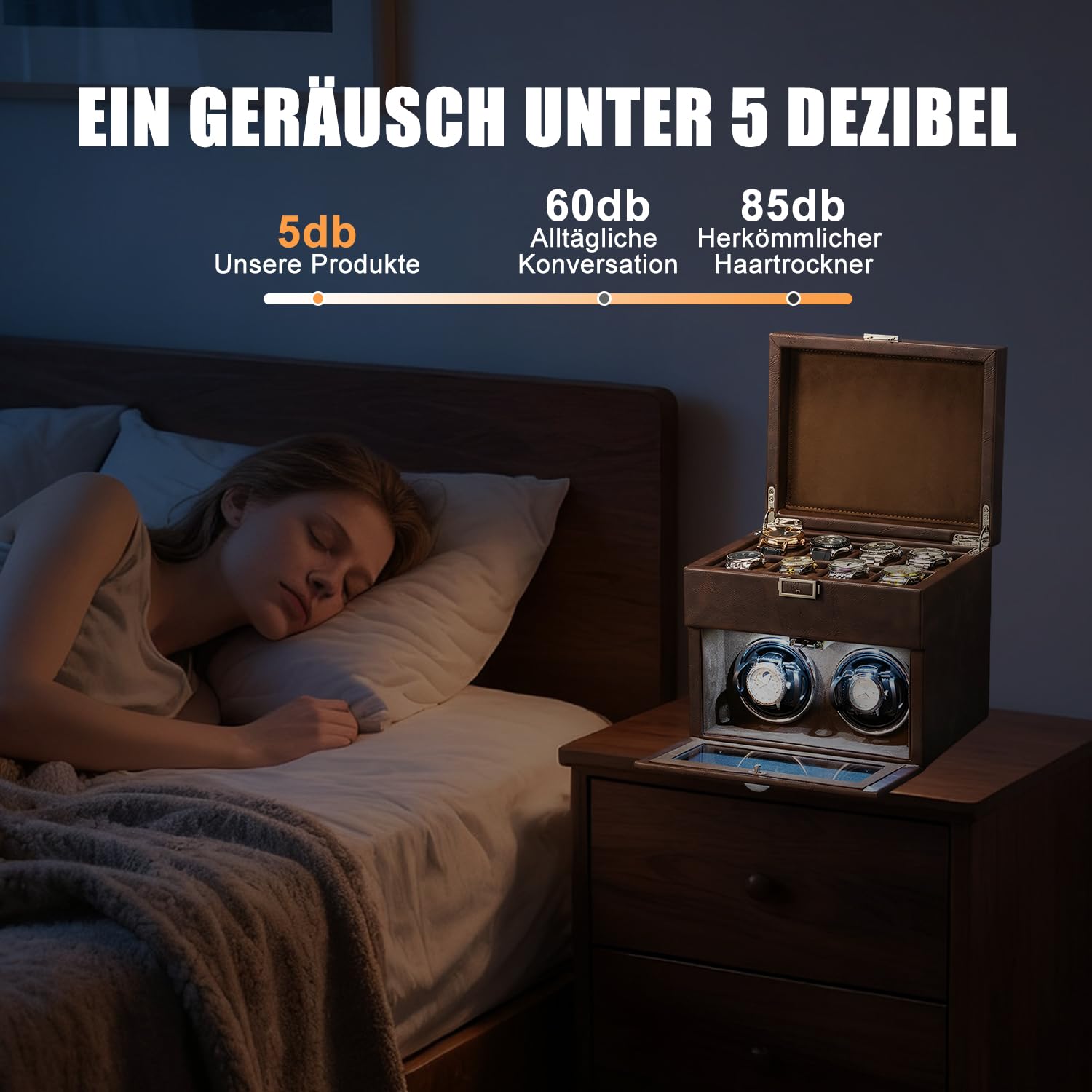 Remontoir automatique pour montres automatiques avec éclairage LED et 8 boîtes de rangement supplémentaires, remontoir automatique avec moteur super silencieux, support de montre réglable
