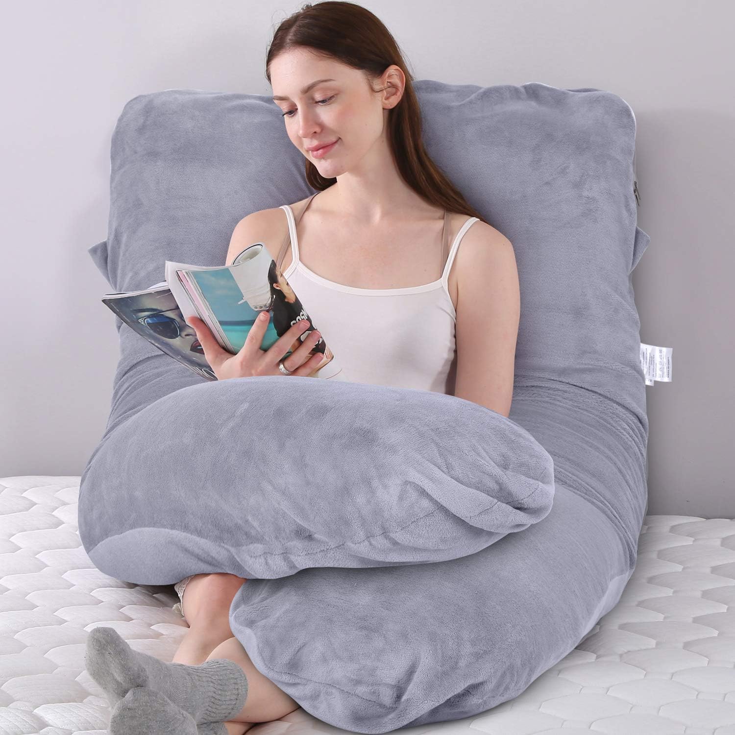 BATTOP Pregnancy Pillow for Sleeping Full Body Maternity Pillow for Pregnancy with Removable Washable Cover,Support for Back, Hips, Legs, Belly for Pregnant Women (Milk Velvet-Grey) : Baby